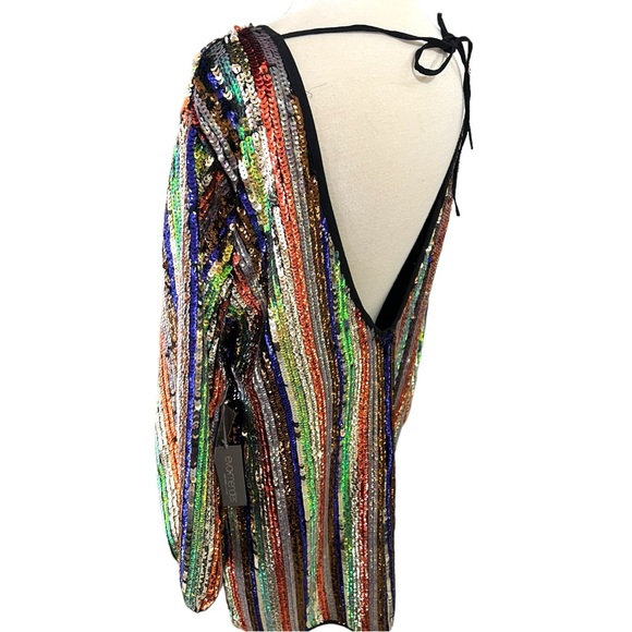 NWT EVA MENDES MULTICOLOR SEQUINED Long SLEEVE DRESS size Medium backless NY CO - Picture 9 of 15